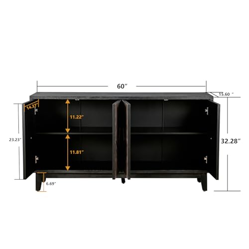 Antique Black Sideboard Buffet Cabinet with Solid Wood Legs Y509