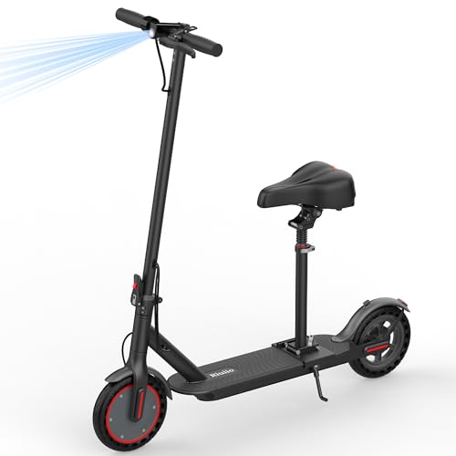 Electric Scooter with Seat, 19MPH, 21-Mile Range, 350W Motor, 8.5" Solid Tires, Dual Brake System, Folding E-Scooter J369