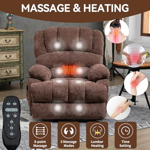 Chenille Beige Power Lift Recliner Chair with Massage and Heat N47141