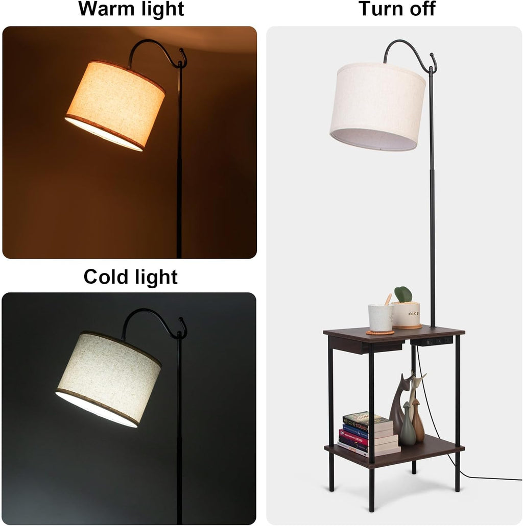 Industrial Rustic Floor Lamp with Wireless USB Charging Port & Power Outlet G7250