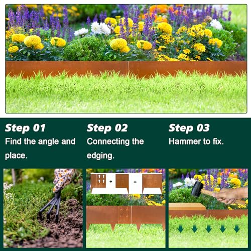 Corten Steel Landscape Edging 40 Inch Strips 8 Inch Depth 6 pcs Y242907