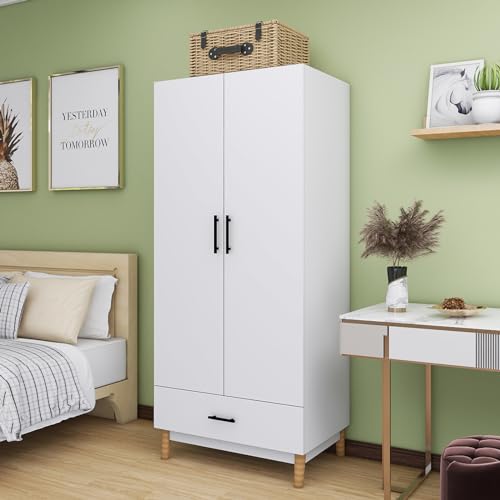 White 2 Door 2 Drawer Wood Wardrobe Cabinet 31.5" L x 20.3" W x 74" H R506