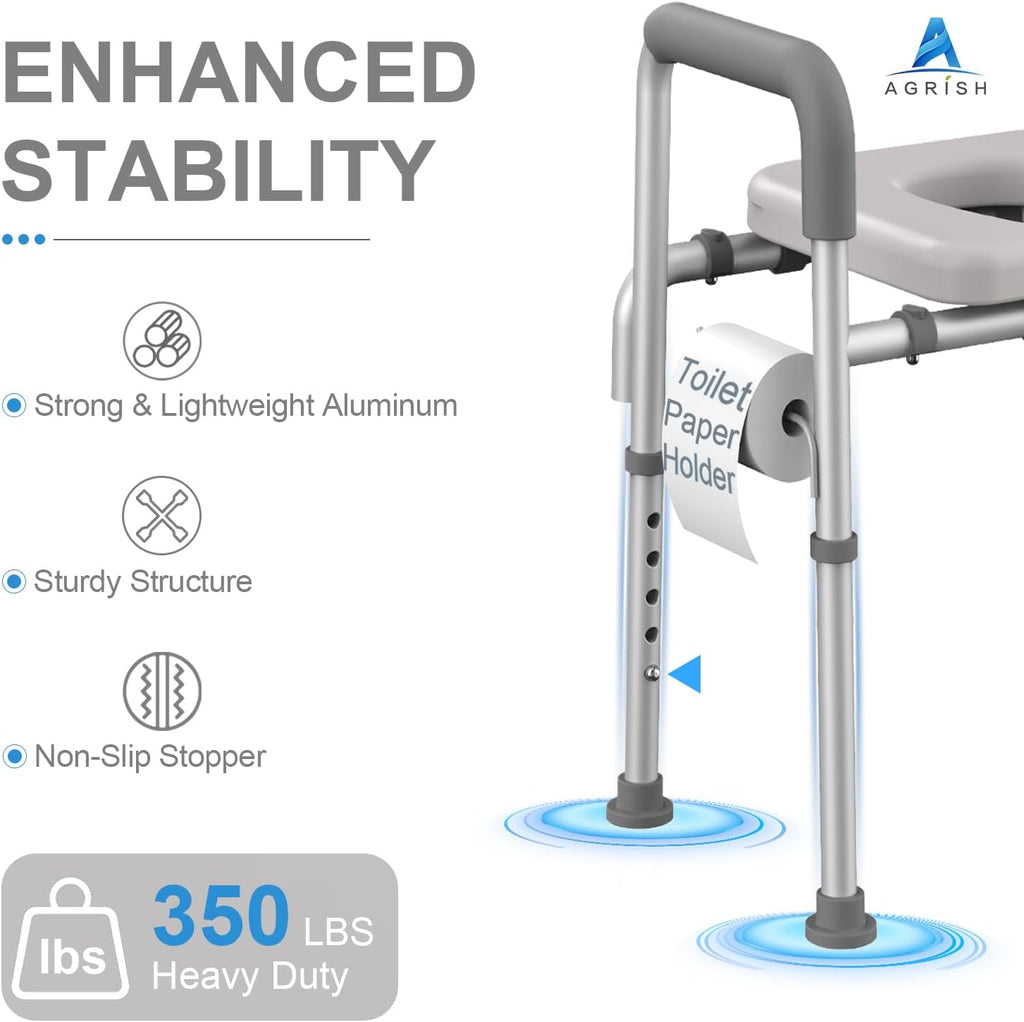 Raised Toilet Seat with Handles, Width and Height Adjustable Padded Toilet Seat Risers, Heavy Duty 350lbs Y3955