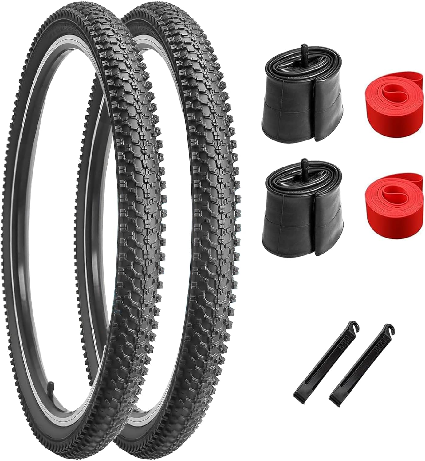 26" x 1.95 Folding Replacement Bicycle Tire with Schrader Valve Tubes, Tire Levers and Liners 2 PCS M729912