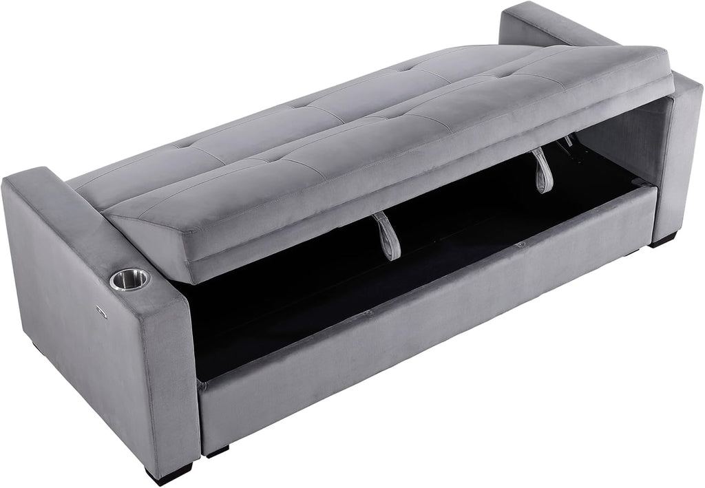 Grey Velvet Futon Sofa Bed with Storage Z5320