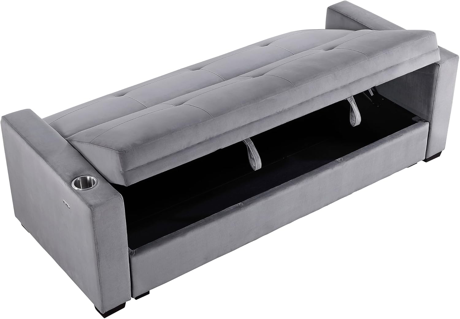Grey Velvet Futon Sofa Bed with Storage Z5320
