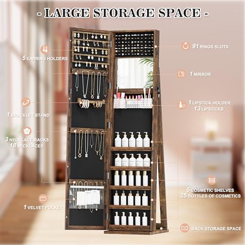 Brown Jewelry Cabinet with Full-Length Mirror M38240