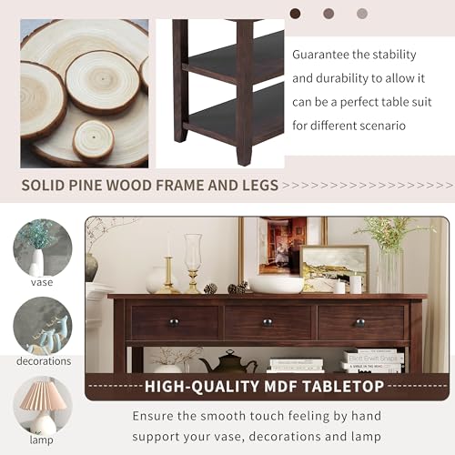 Espresso Console Table with Storage Drawers and Shelves B386299