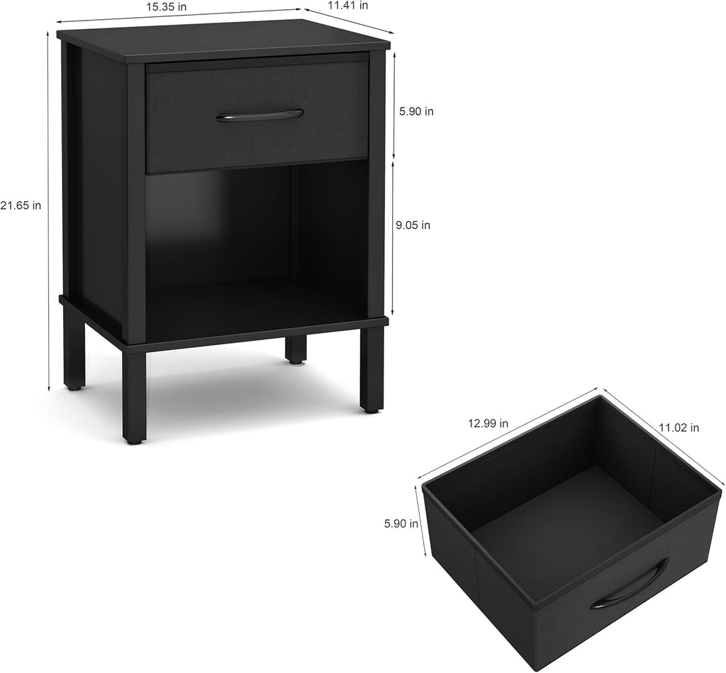 Black Nightstand Set of 2 with Fabric Drawers Q4039