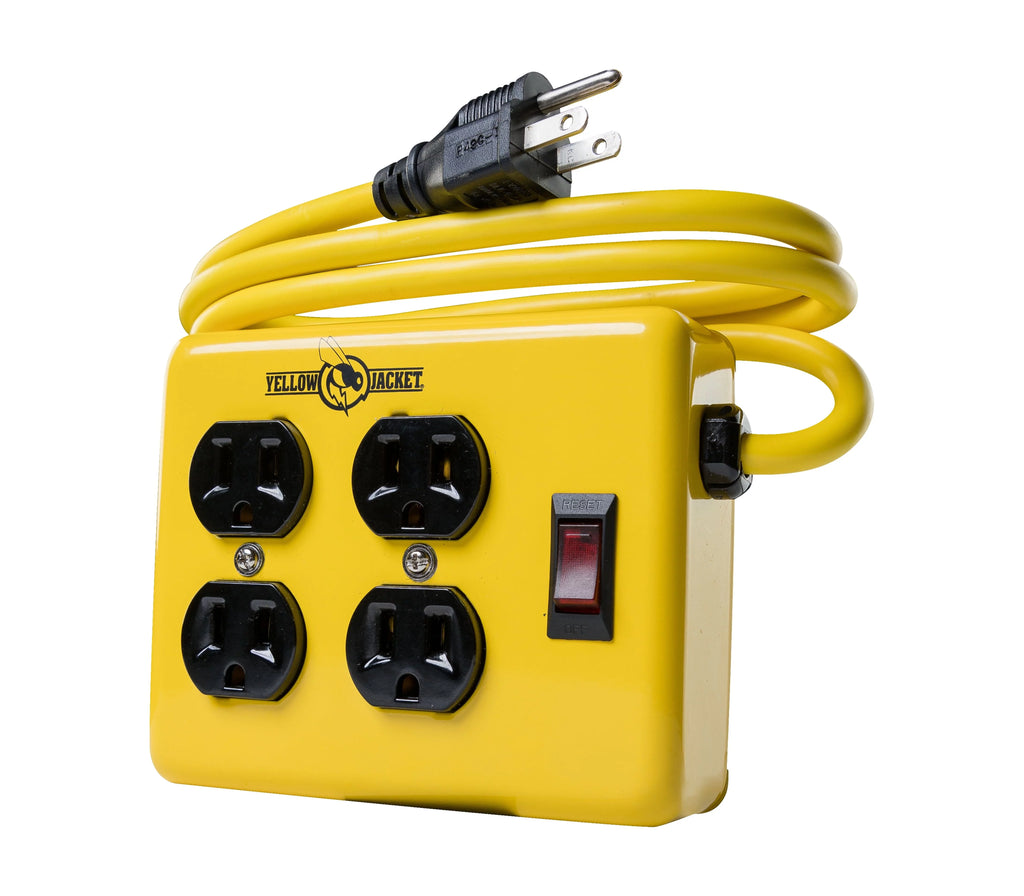 Metal Power Supply Adapter Block with 4 Outlets And Lighted Switch, 4-foot Cord Q377