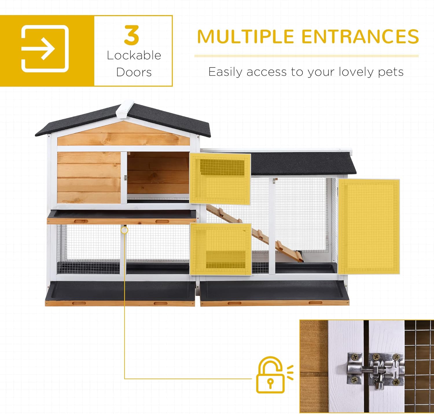 Yellow Wooden Rabbit Hutch with Ramp W891