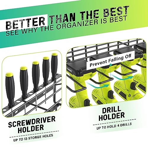 3 Layers Wall Mounted Power Tool Organizer with 4 Drill Holders (2 Pack) V621