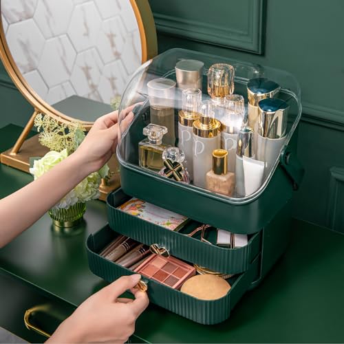 Ivory White 3 Tiers Cosmetic Storage Box with Dust Free Cover and 2 Drawers P7873