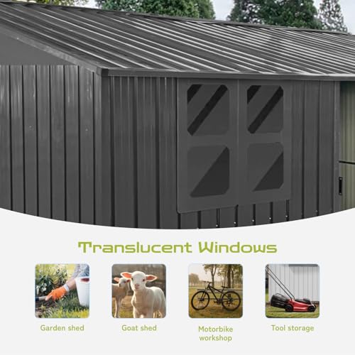 Grey Metal Outdoor Storage Shed with Windows and Lockable Doors L12614
