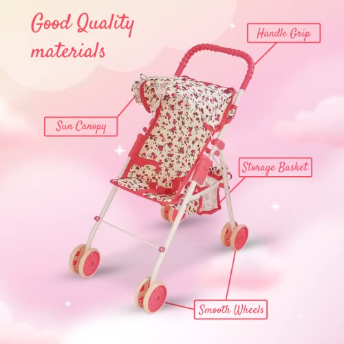 Pink Baby Doll Stroller with Crib Furniture Playset S283