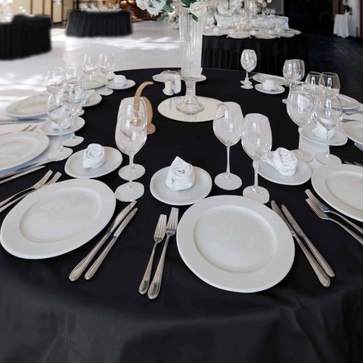 8 Pack Black 120 inch Round Polyester Table Cloth N873