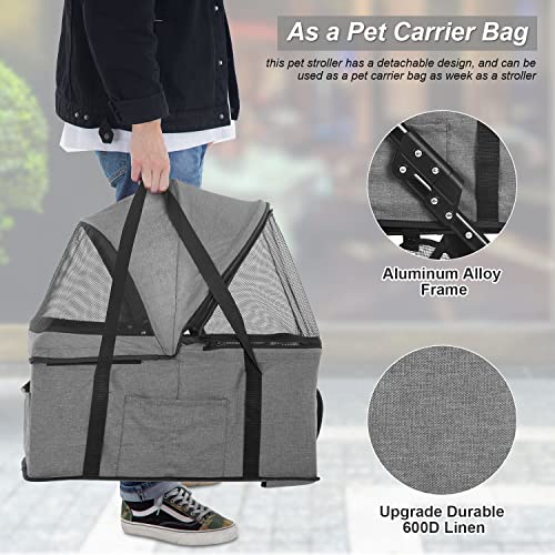 Black 3-in-1 Folding Pet Stroller with Detachable Carrier D931