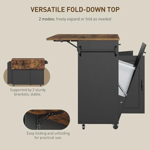 White and Walnut Kitchen Island with Power Outlet and Drop Leaf W7712