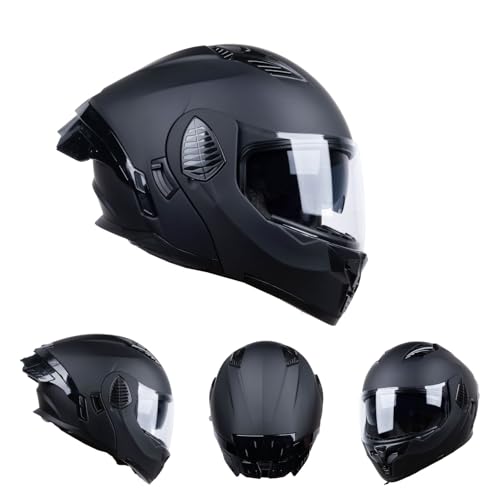 Matt Black Medium Full Face Modular Motorcycle Helmet D7319