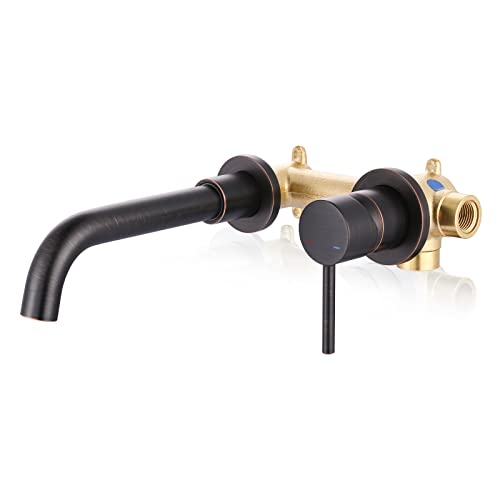 Black and Gold Single Handle Swivel Spout Bathroom Faucet with Rough-in Valve O7191