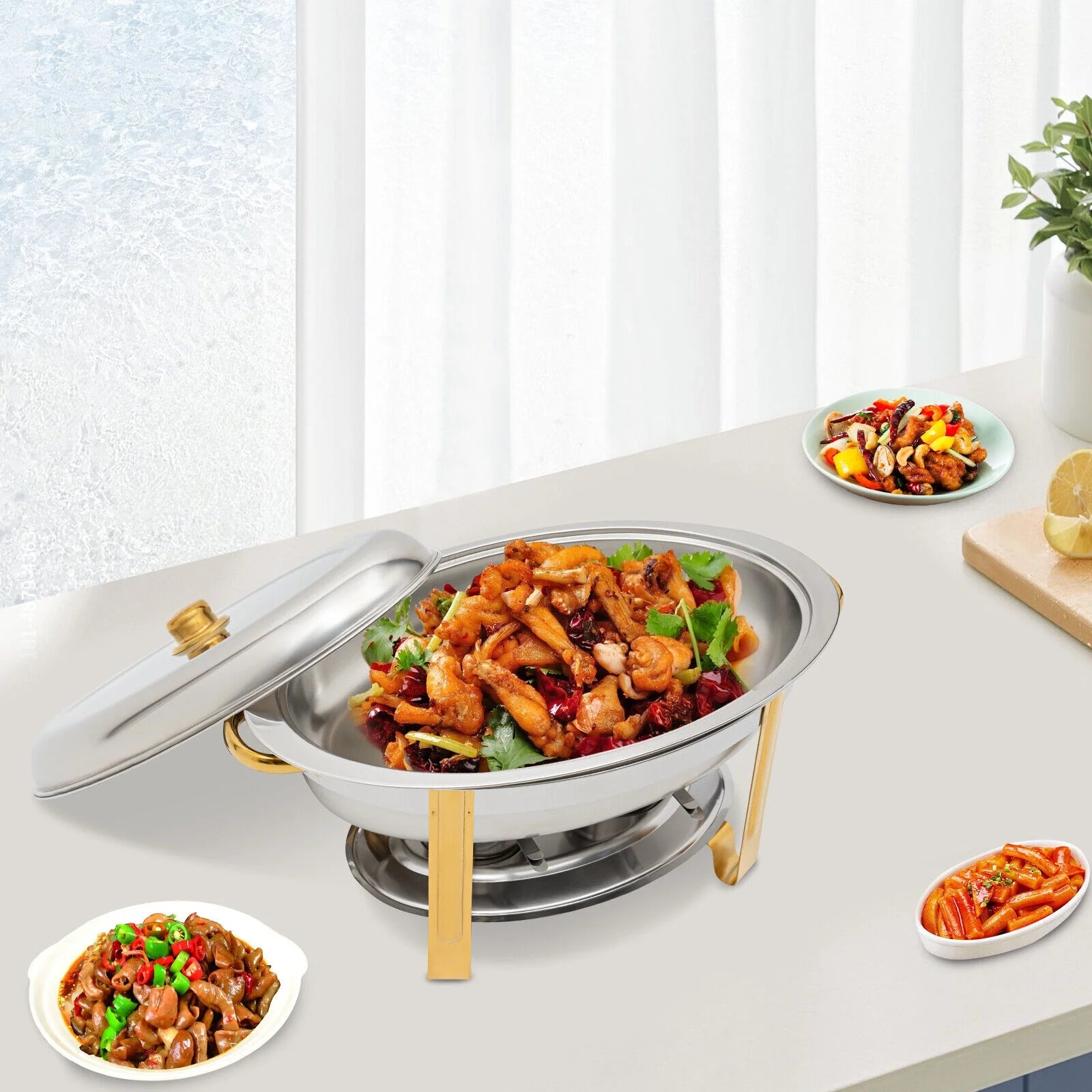 5.5L Stainless Steel Oval Chafing Dish with Lid S6396