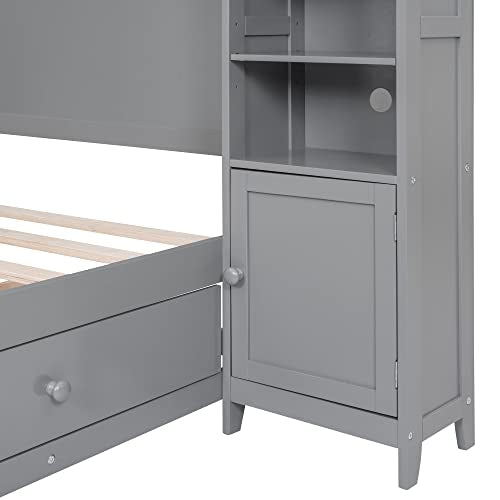 White Wood Full Murphy Bed with Shelf J528246