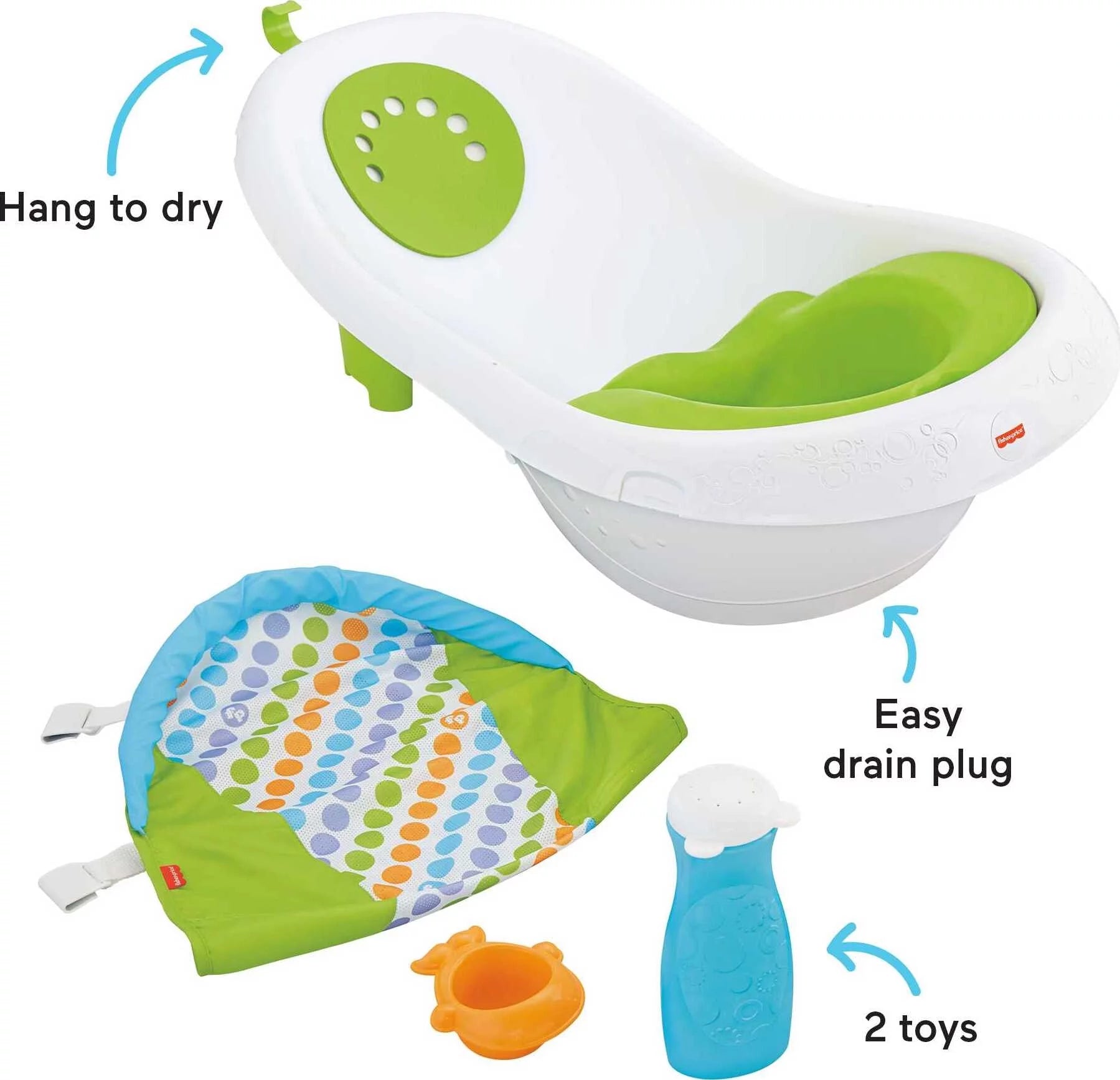 4-in-1 Baby Bath with 2 Toys, Green N170