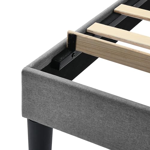 Queen Size Platform Bed Frame with Upholstered Headboard, Button Tufted Design, Light Grey X24592