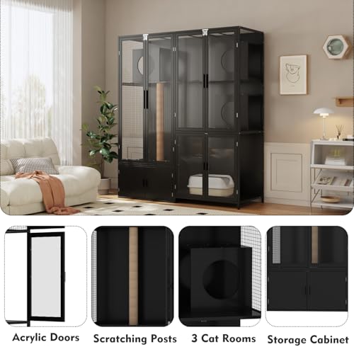 Black Cat Litter Box Enclosure with Acrylic Doors R5963