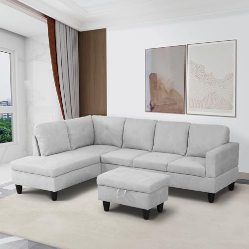 Beige L Shaped Sectional Sofa with Storage Ottoman W98001