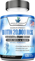 Biotin 20,000mcg with Keratin, Organic Coconut and Zinc, 120 Vegan Capsules M754334