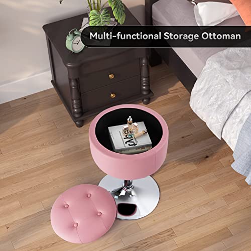 Black PU Leather Adjustable Height 17.9" to 24.4" Round Vanity Stool with Storage L25724