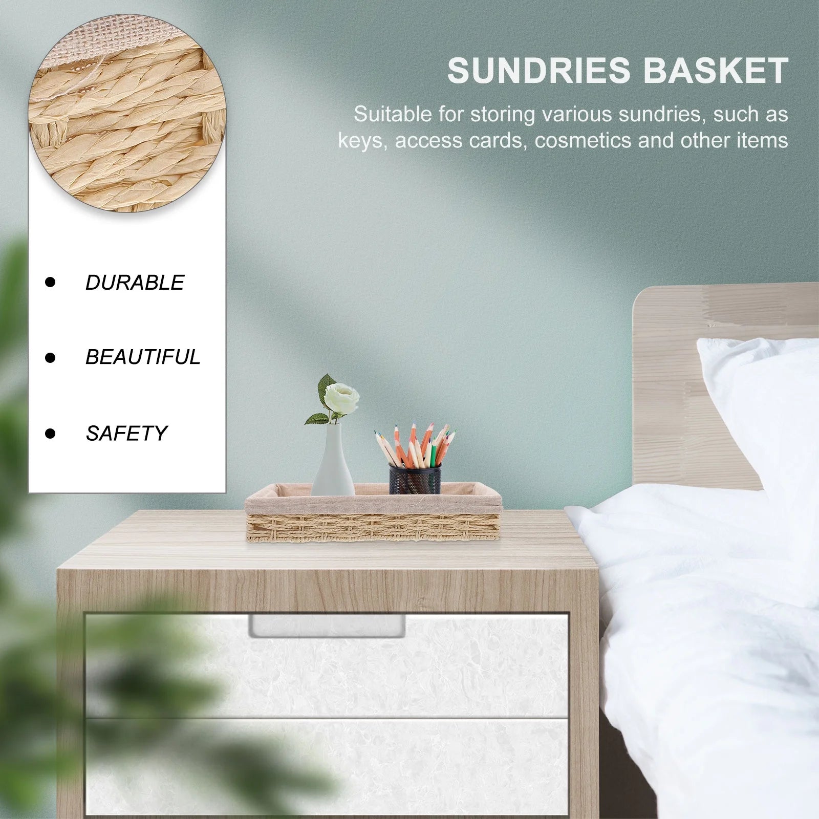 Beige Woven Rattan Storage Boxes Q1603