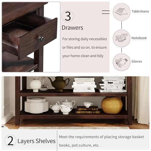 Espresso Console Table with Storage Drawers and Shelves B386299