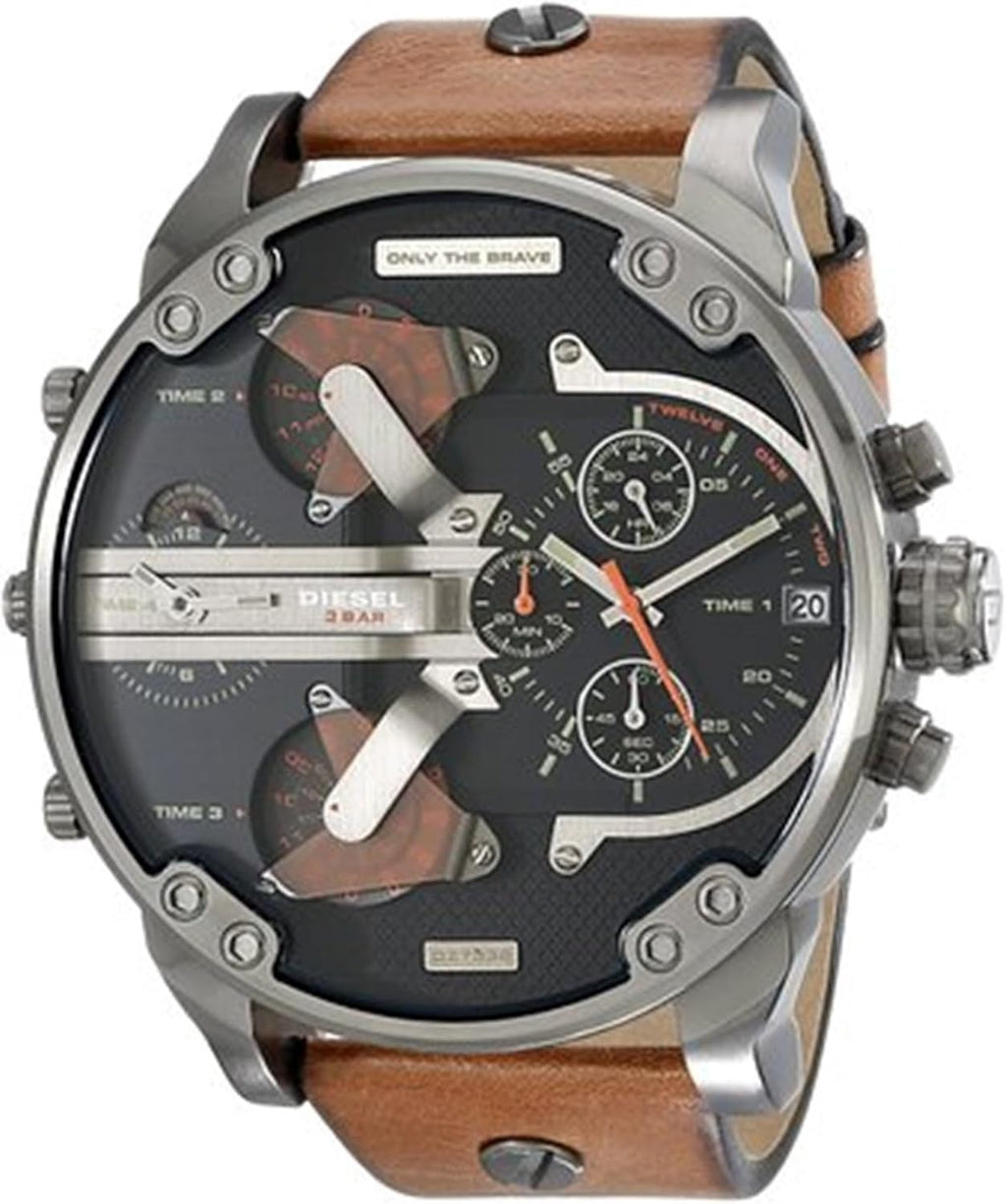 Gunmetal Brown Leather Watch F9000