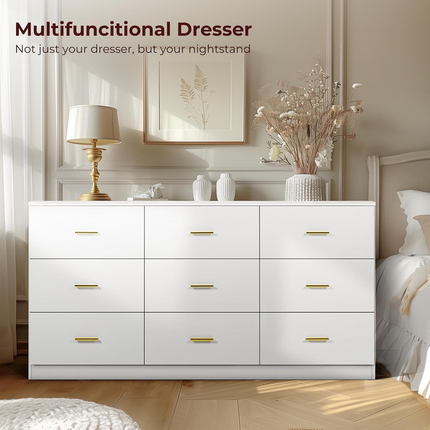 White 9 Drawer Dresser with Wooden Top O1823