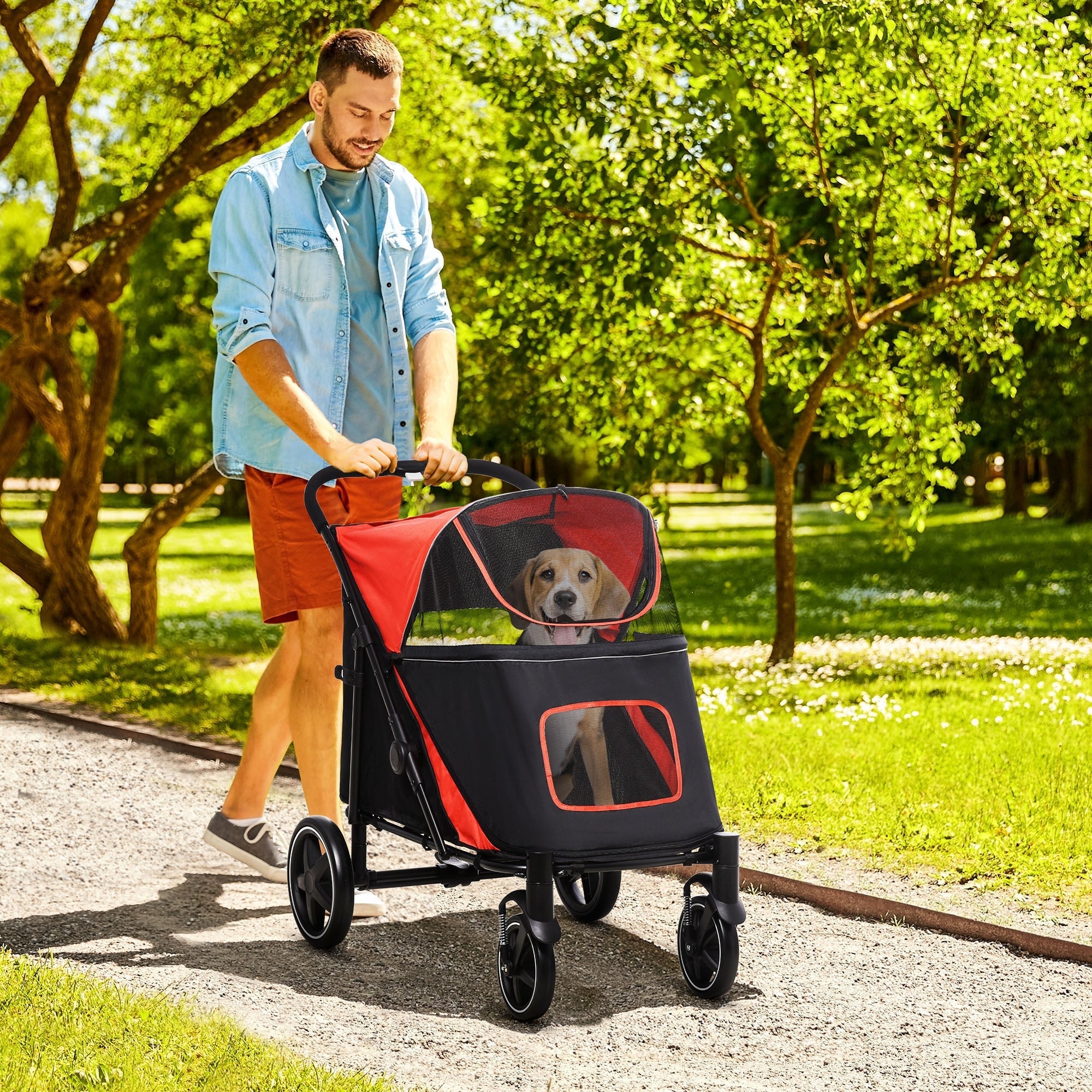 Gray Foldable Pet Stroller with 2 Safety Lashes R808268