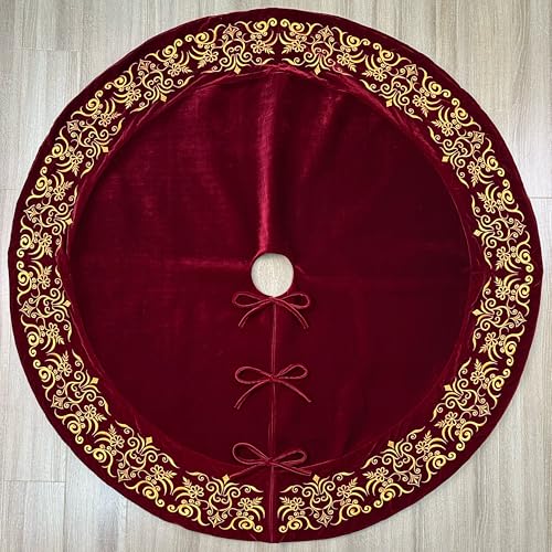 Burgundy Velvet Christmas Tree Skirt I493
