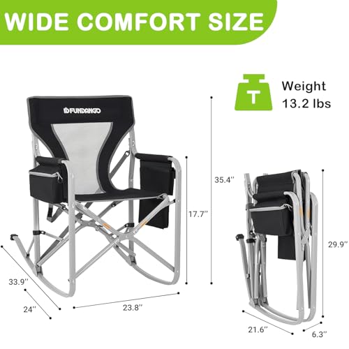 Oversized Rocking Camping Chair with Cooler and Side Pocket (Black/Grey) Y59624