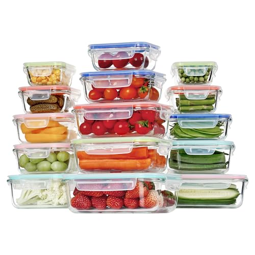 15 Pack Glass Food Storage Containers with Airtight Leak Proof Lids A320172