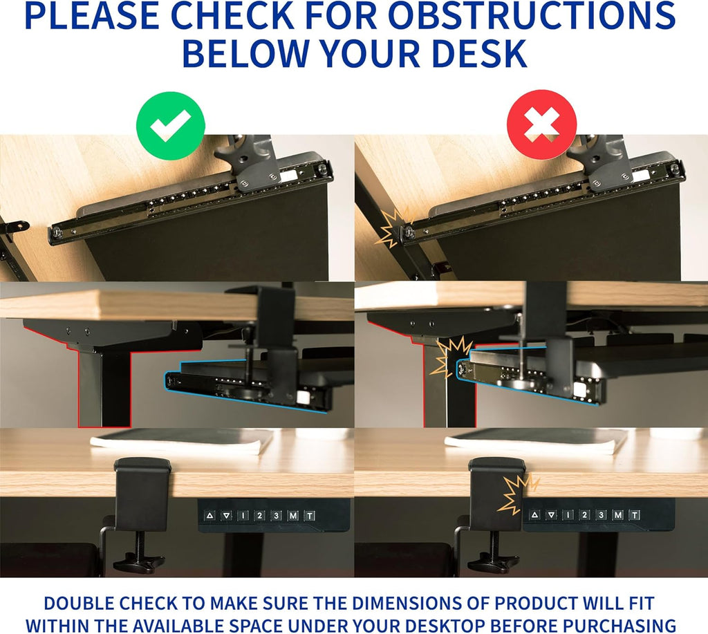 Large Height Adjustable Under Desk Keyboard Tray, 27 x 11 inch, Black S340543