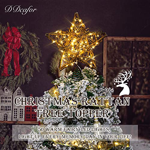 Rattan Natural Star Christmas Tree Topper with 50 Warm LED Lights J52485