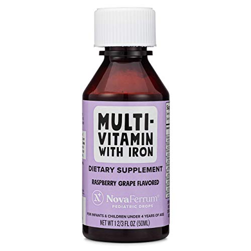 Multivitamin with Iron for Infants Toddlers Kids Ages 4 & Under Gluten Free Certified Sugar Free Raspberry Grape 50 Servings U485618