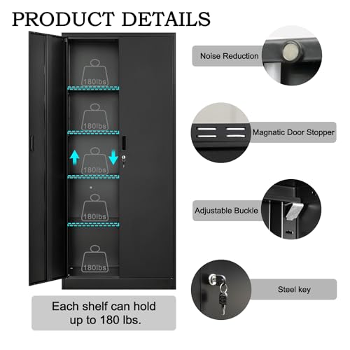 72" Lockable Steel Storage Cabinet with Doors and Shelves O65639
