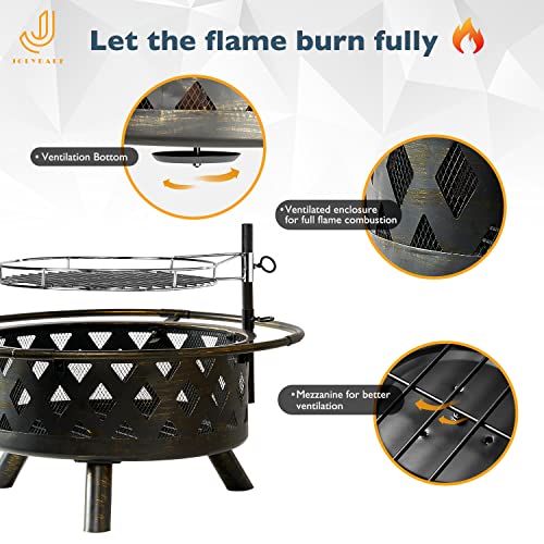 2 in 1 Wood Burning Fire Pit with Mesh Spark Screen Doors A4886