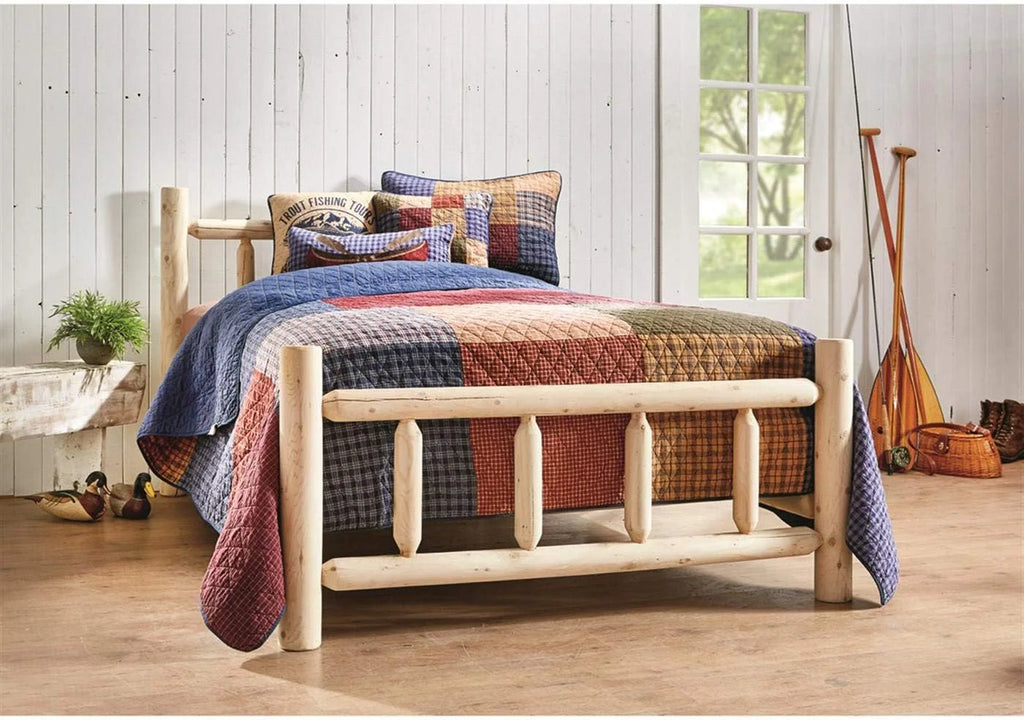 Rustic Natural Unfinished Wooden Queen Bed with Headboard and Footboard U271