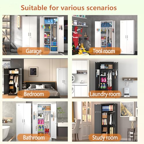 White Metal Armoire Wardrobe Closet with 2 Doors & 2 Drawers and Hanging Rod J3526