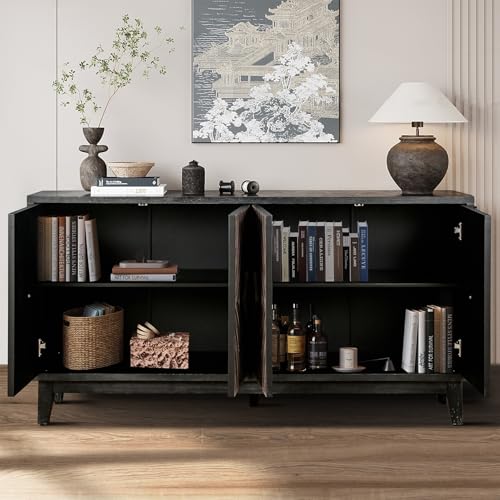 Antique Black Sideboard Buffet Cabinet with Solid Wood Legs Y509