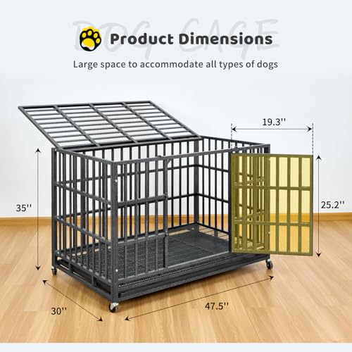 48 Inch Heavy Duty Steel Dog Crate with Wheels and Removable Tray S4564
