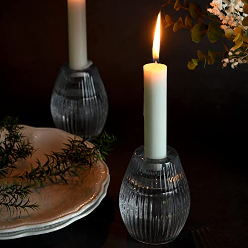 Clear Ribbed Glass Taper Candle Holders Set of 2 P354909